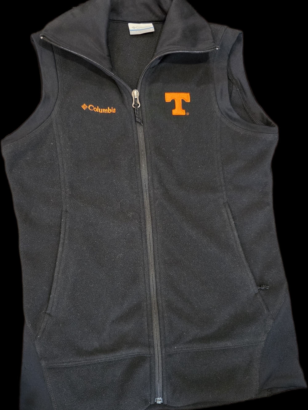 Tennessee Volunteers Columbia Womens Black Fleece Vest with Orange 'T' Small